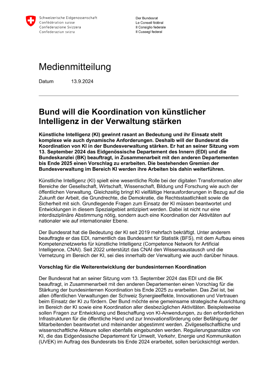 Bund will die Koordination von künstlicher Intelligenz in der Verwaltung stärken