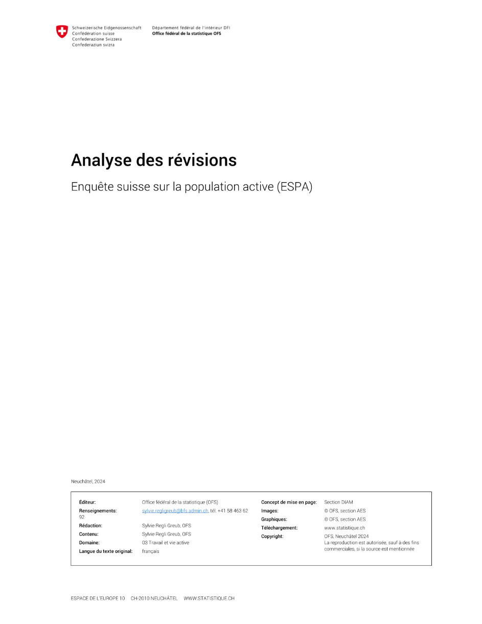 Enquête suisse sur la population active (ESPA) - Analyse des révisions