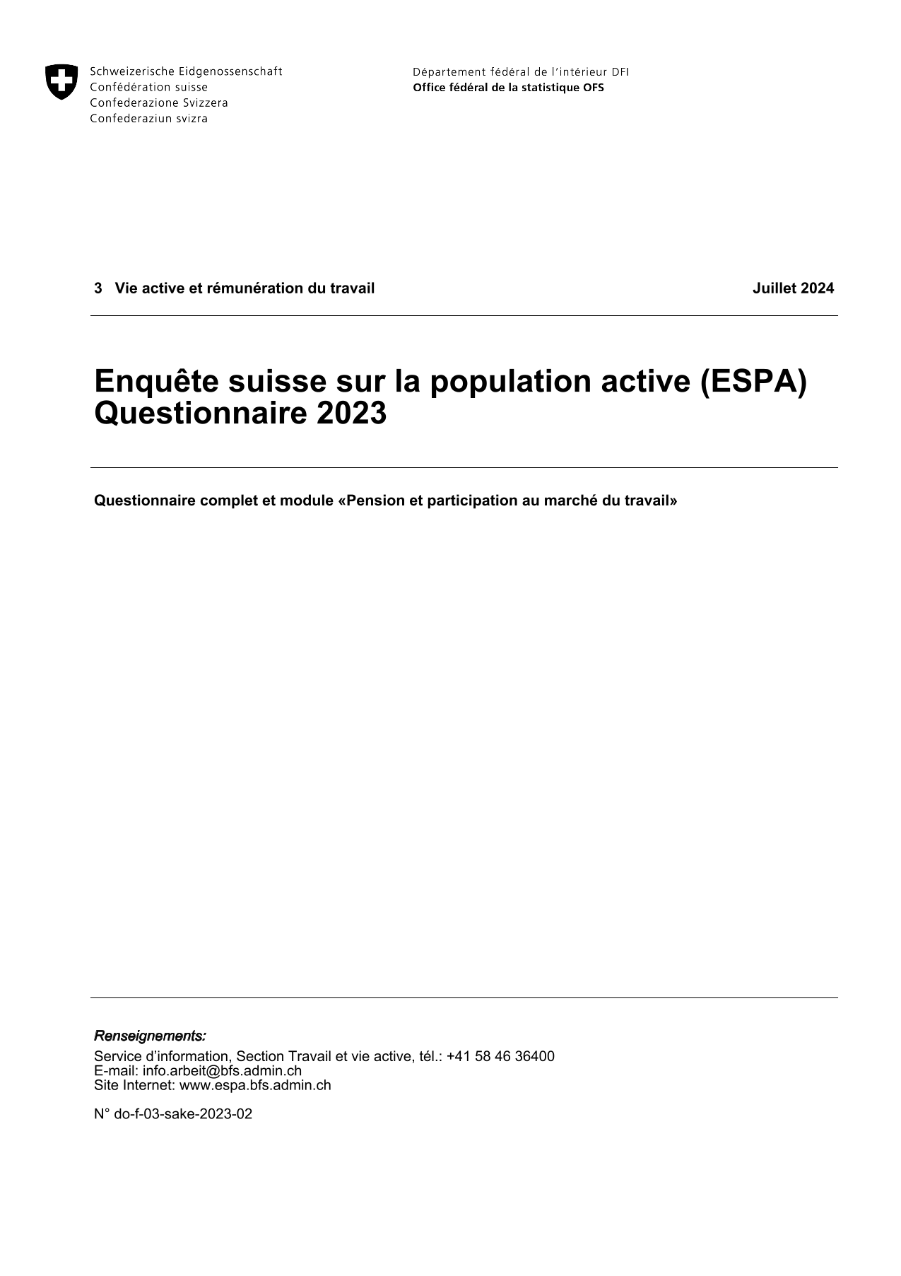 ESPA: Questionnaire 2023 - Questionnaire complet et module «Pension et participation au marché du travail»