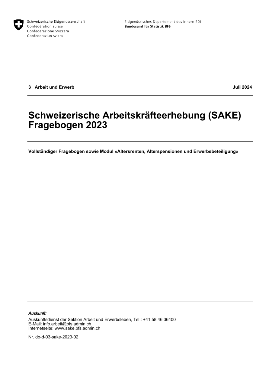 SAKE: Fragebogen 2023 - Vollständiger Fragebogen sowie Modul «Altersrenten, Alterspensionen und Erwerbsbeteiligung»