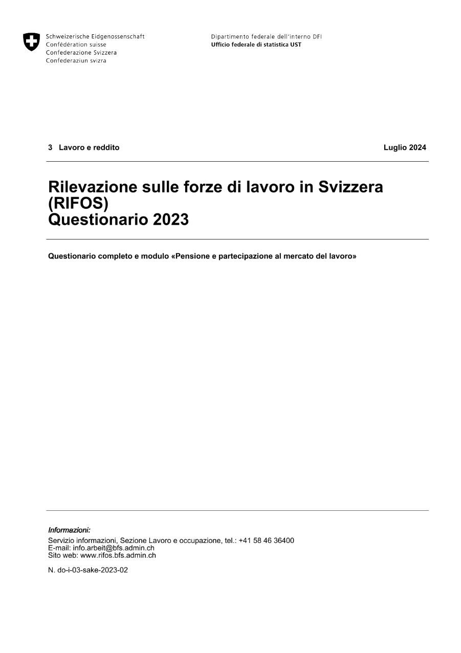 RIFOS: Questionario 2023 - Questionario completo e modulo «Pensione e partecipazione al mercato del lavoro»