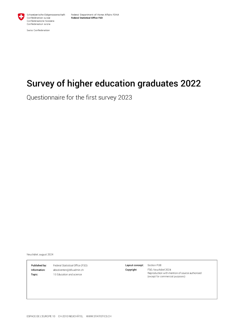Survey of higher education graduates - Questionnaire for first survey 2023