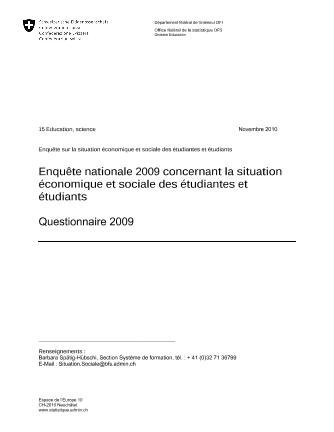 Questionnaire: Enquête nationale 2009 concernant la situation économique et sociale des étudiantes et étudiants