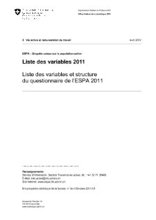 ESPA - Enquête suisse sur la population active: Liste des variables et structure du questionnaire de l'ESPA 2011