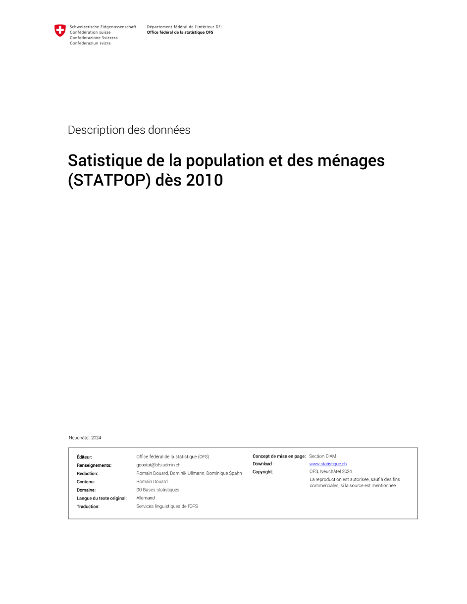Statistique de la population et des ménages (STATPOP) : description des données