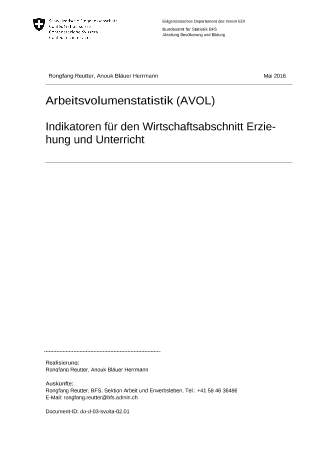Arbeitsvolumenstatistik (AVOL) - Indikatoren für den Wirtschaftsabschnitt Erziehung und Unterricht