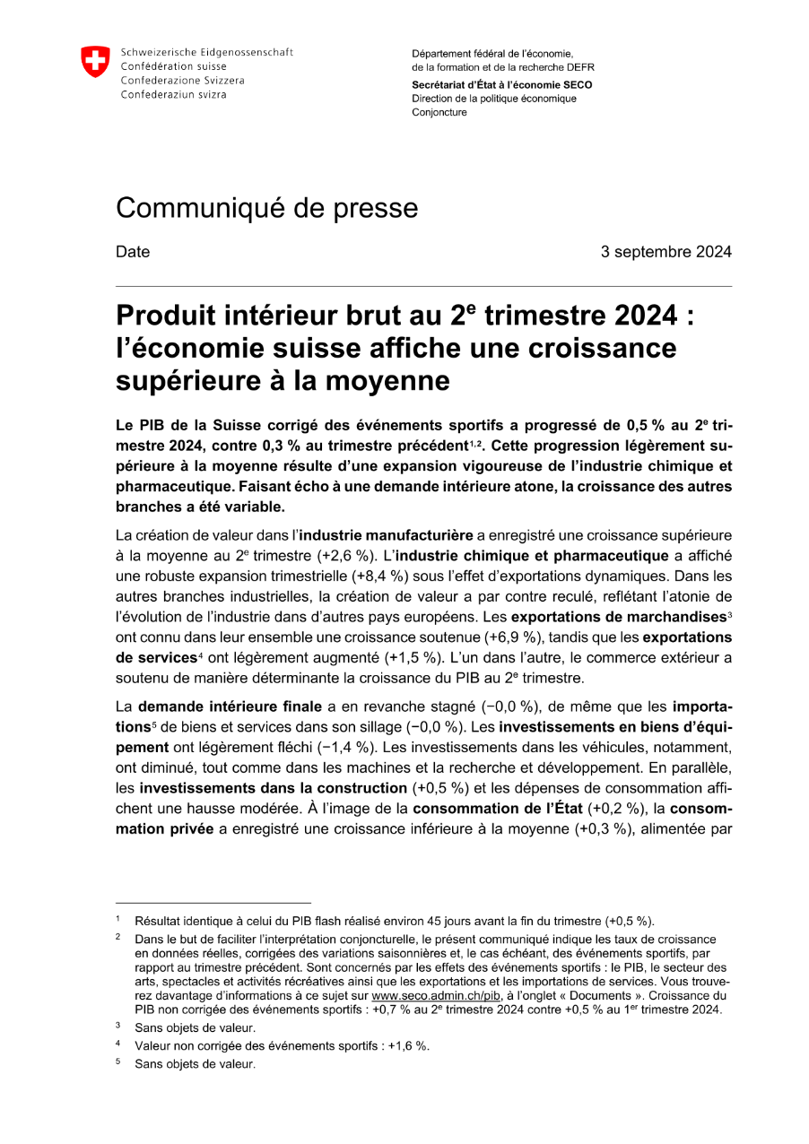 Le produit intérieur brut au 2e trimestre 2024