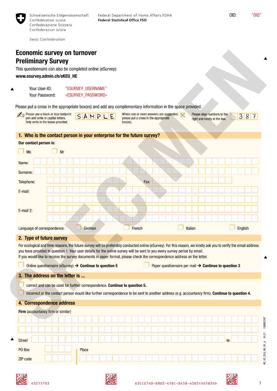 Model of the questionnaire KEU preliminary survey