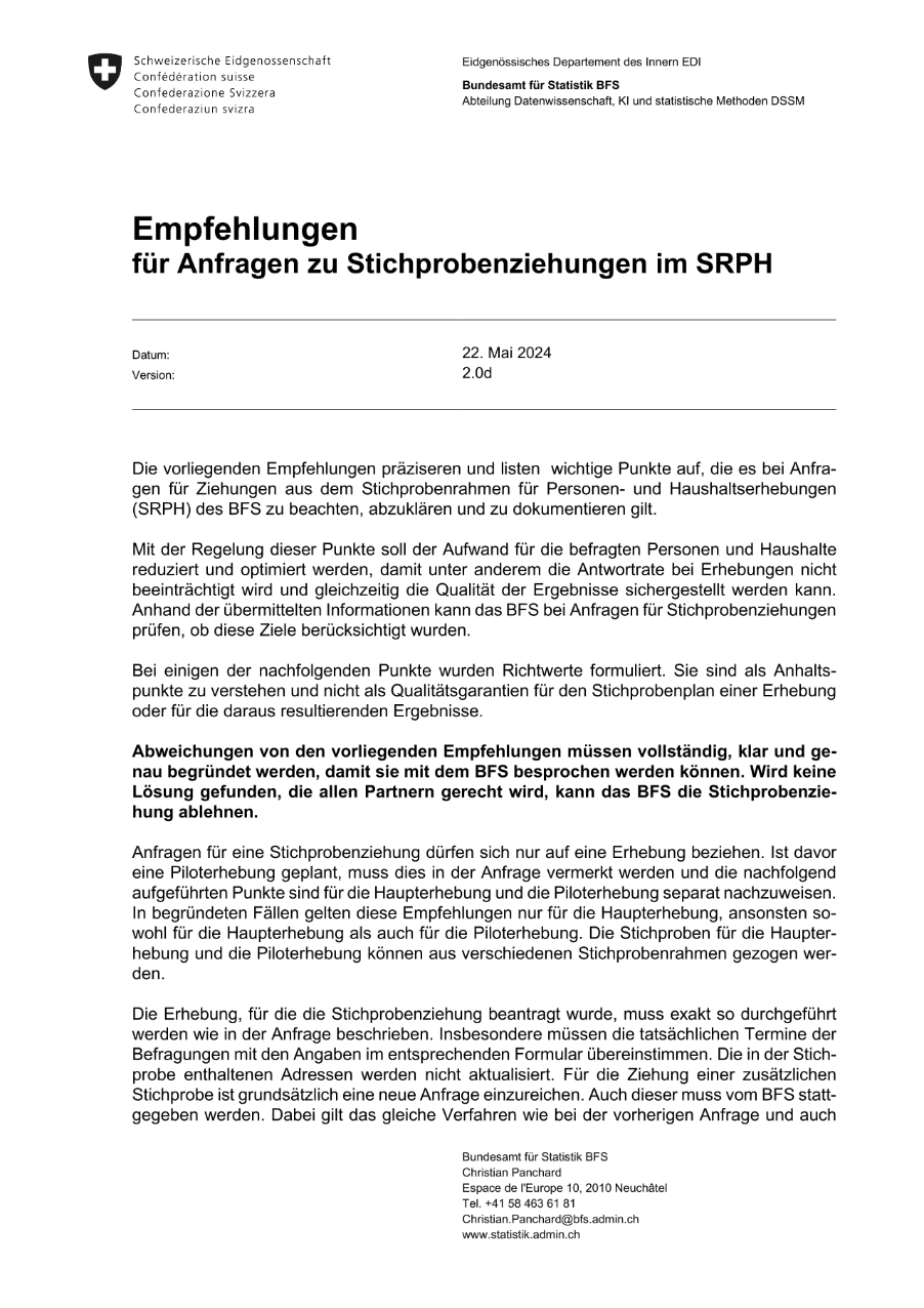 Empfehlungen Stichprobenziehungen