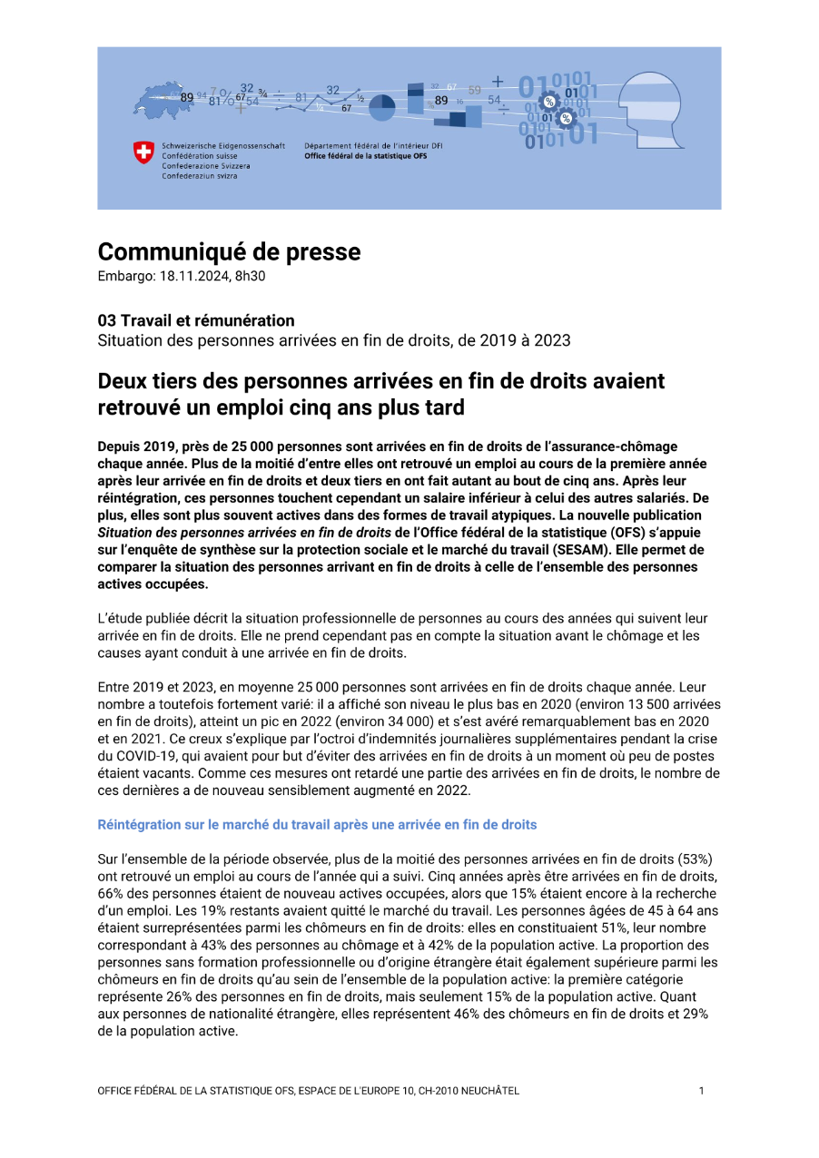 Deux tiers des personnes arrivées en fin de droits avaient retrouvé un emploi cinq ans plus tard