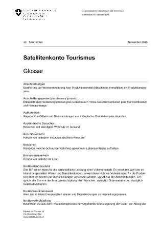 Satellitenkonto Tourismus, Glossar