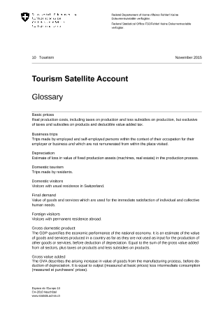 Tourism Satellite Account, glossary