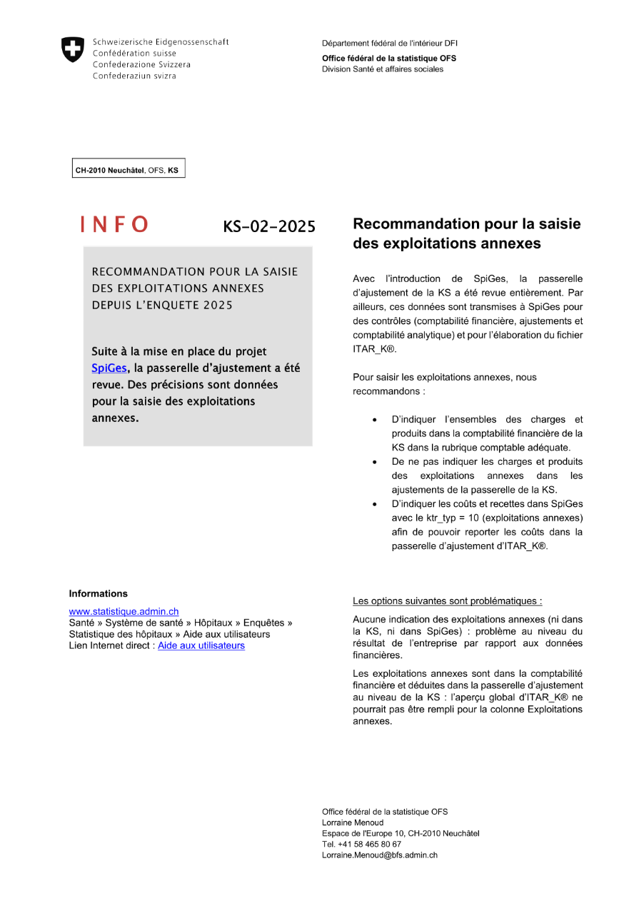 Statistique des Hôpitaux - Recommandation pour la saisie des exploitations annexes
