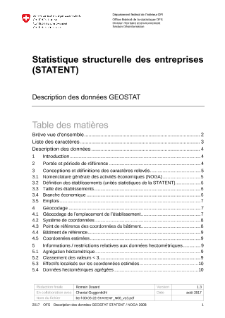 Statistique structurelle des entreprises (STATENT), établissements et emplois, description: métainformation sur les géodonnées