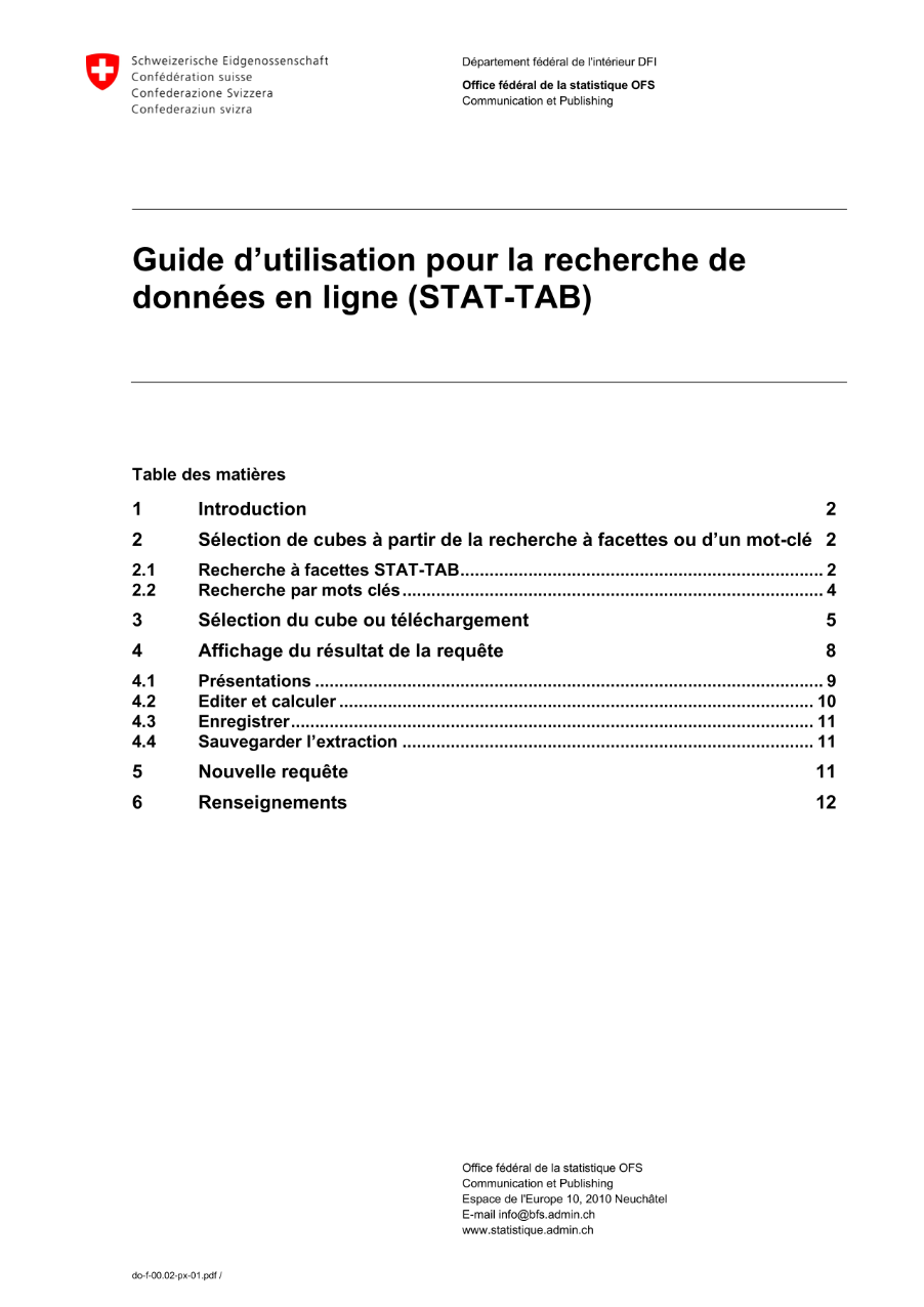 Guide d'utilisation pour la recherche de données en ligne (STAT-TAB)
