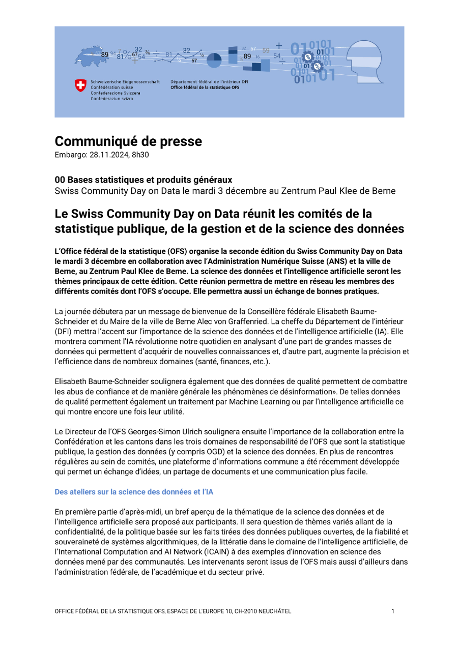 Le Swiss Community Day on Data réunit les comités de la statistique publique, de la gestion et de la science des données