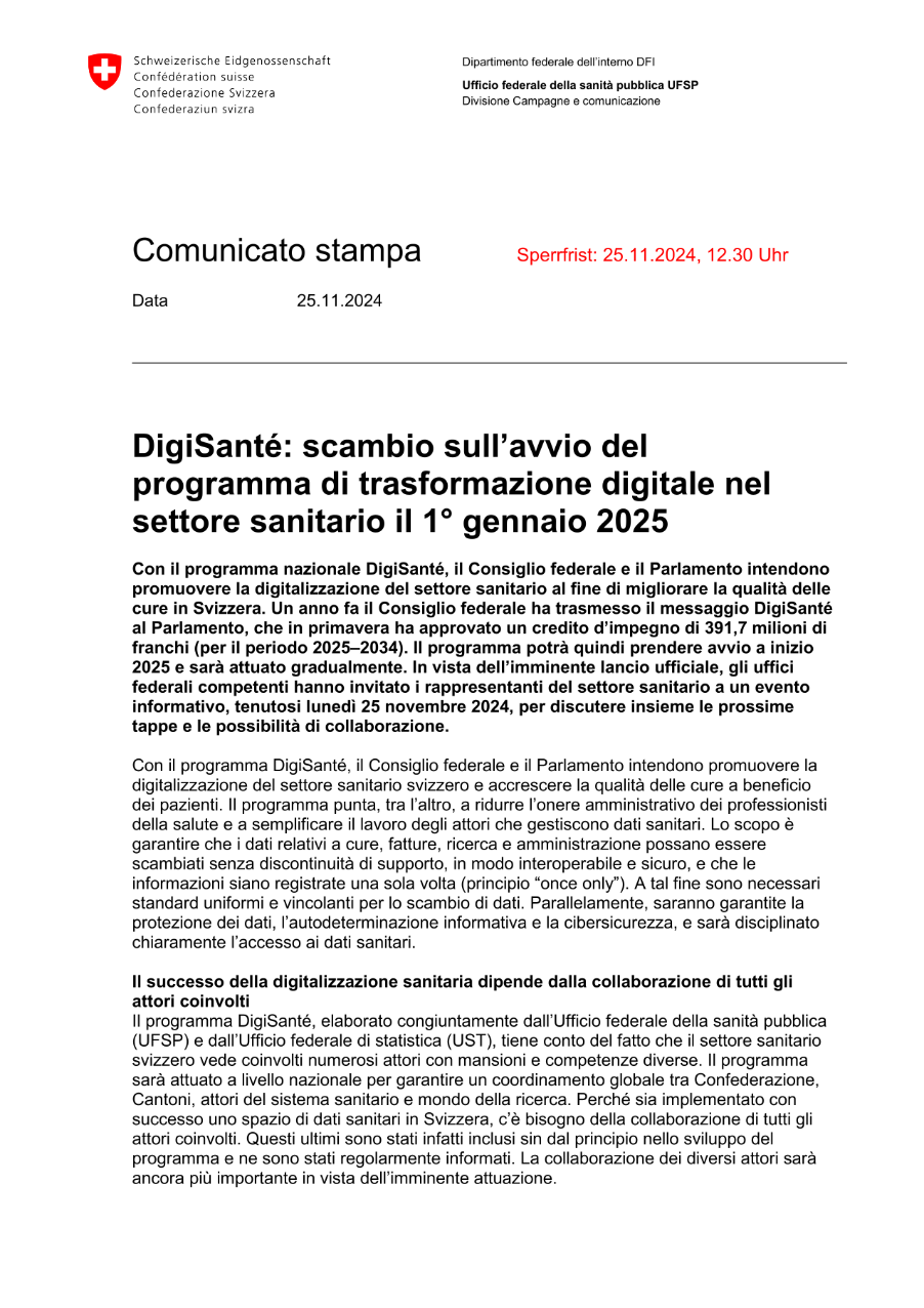 DigiSanté: scambio sull'avvio del programma di trasformazione digitale nel settore sanitario il 1° gennaio 2025