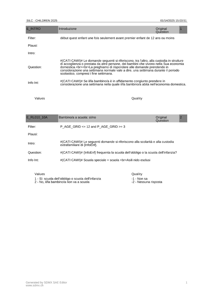Questionario sulla custodia dei bambini