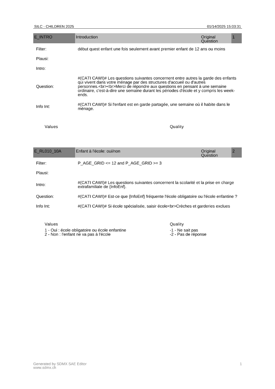 Questionnaire sur la prise en charge des enfants