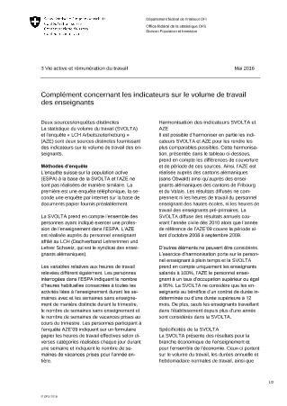 Complément concernant les indicateurs sur le volume de travail des enseignants