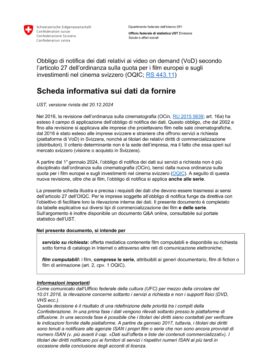 Art.27 OQIC: Scheda informativa sui dati da fornire