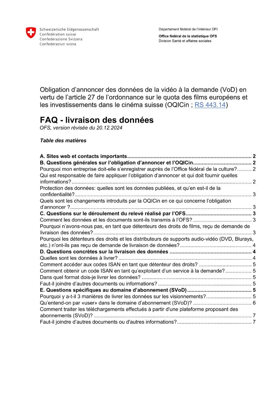 OQICin art. 27: FAQ concernant la livraison des données