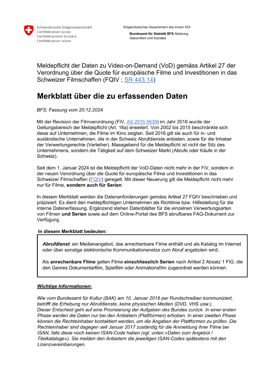 FQIV Art.27: Merkblatt über die zu erfassenden Daten