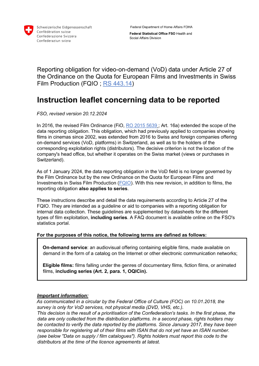 FQIO art.27: Instruction leaflet concerning data to be reported