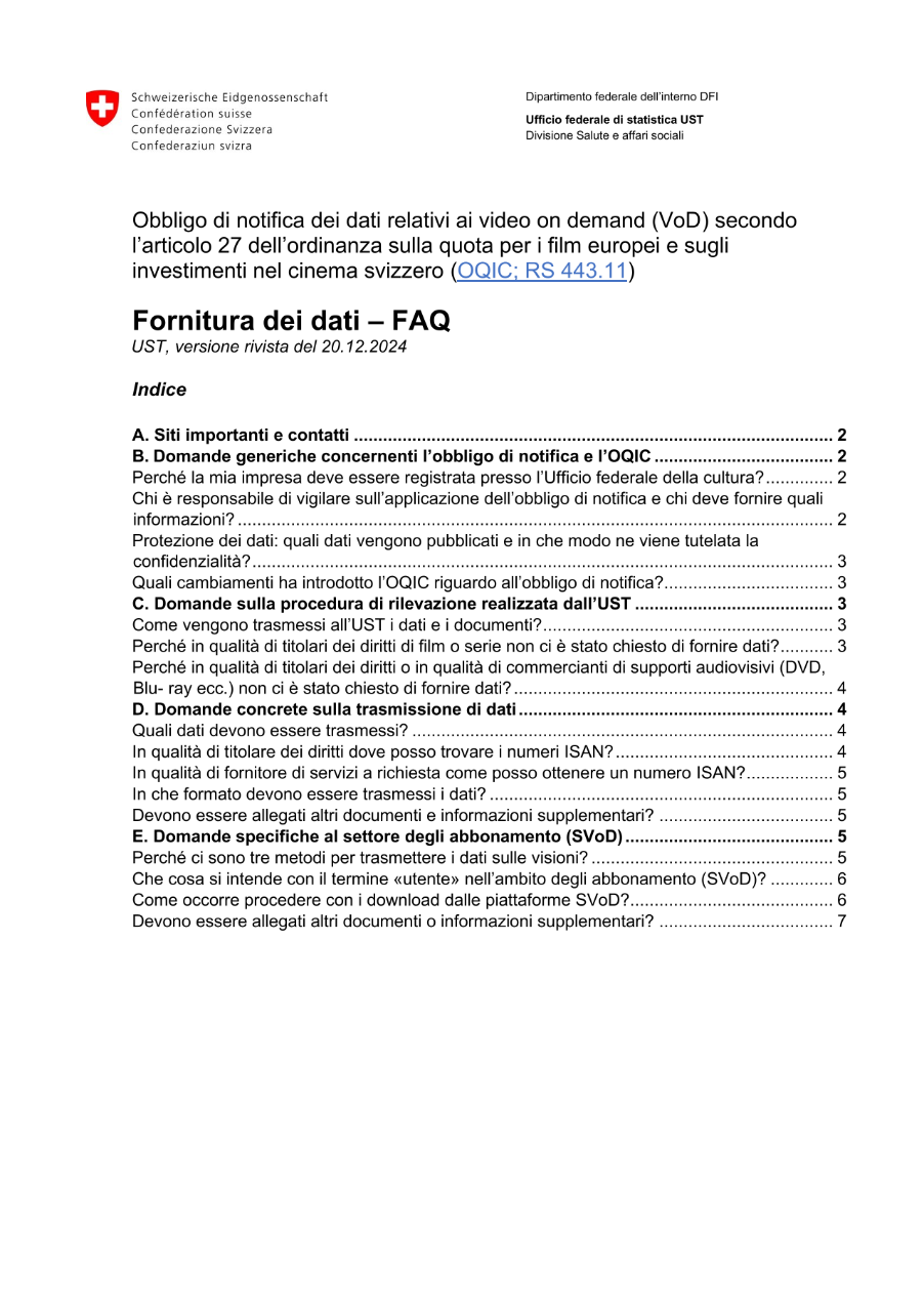 Art.27 OQIC: Fornitura dei dati - FAQ