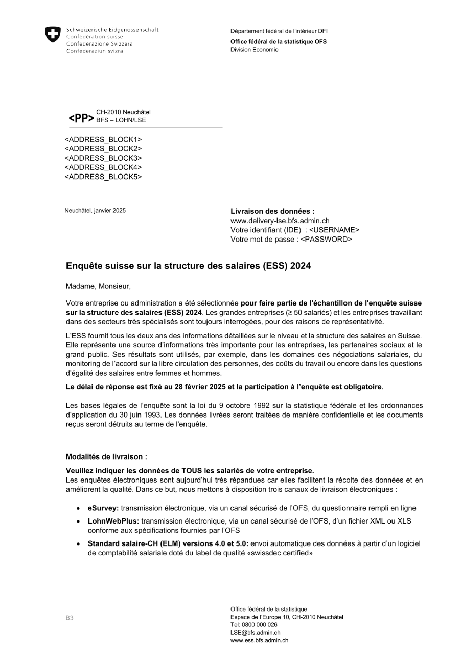 Lettre sans questionnaire papier annexé