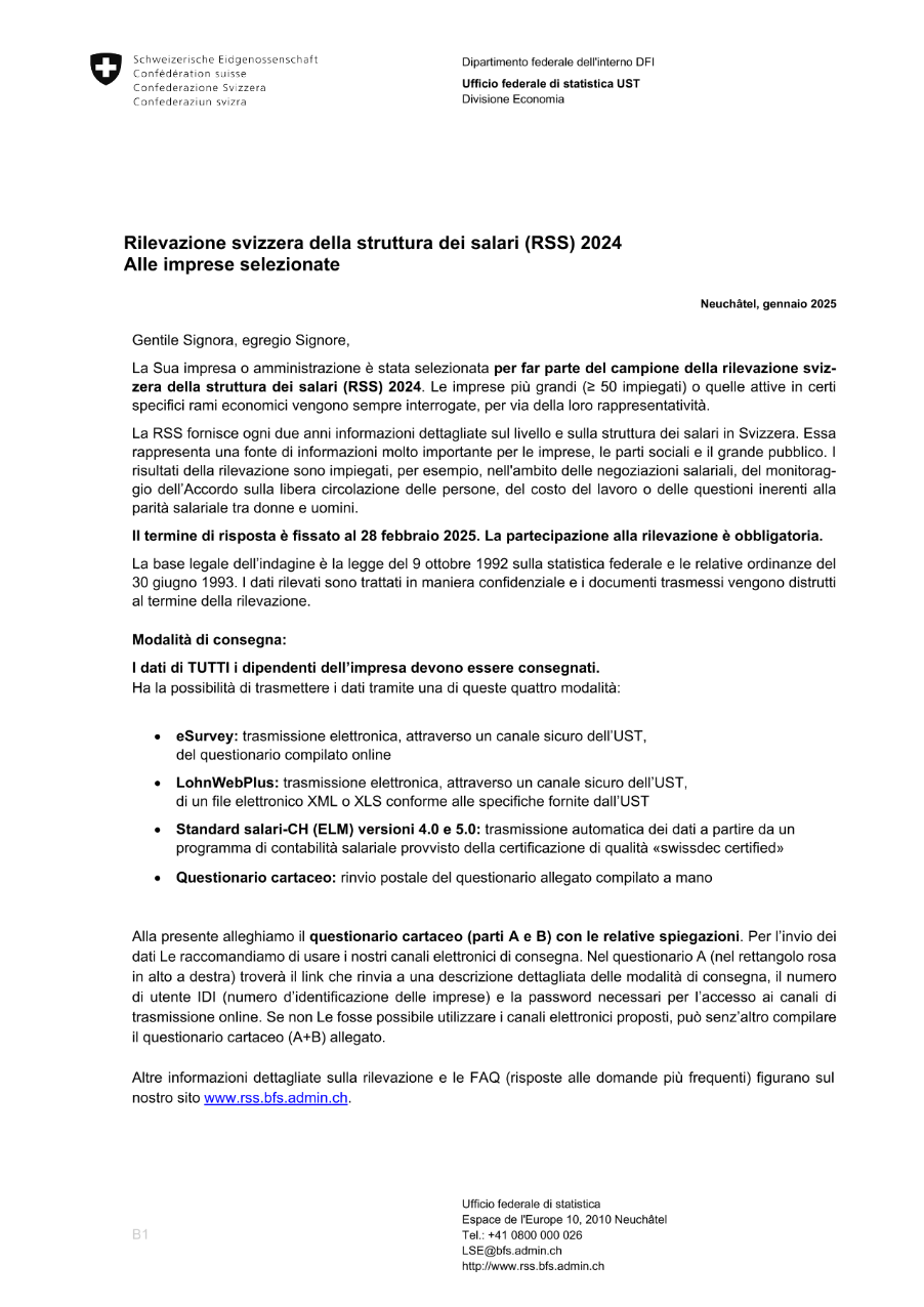 Lettera mono-stabilimento