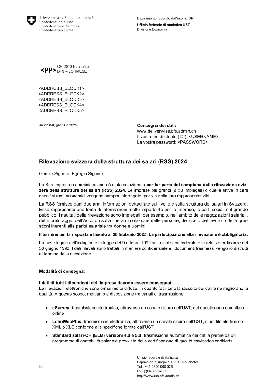 Lettera senza questionario cartaceo allegato