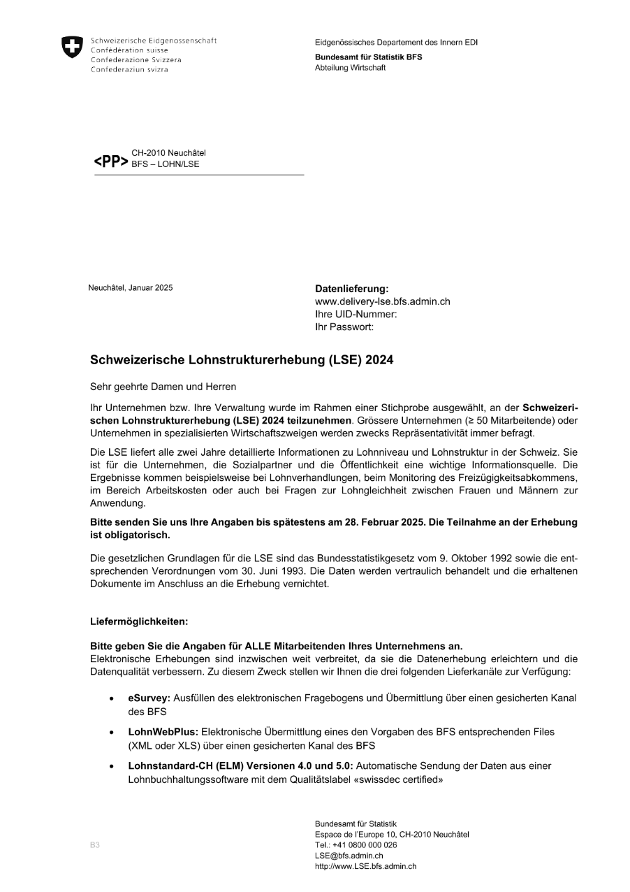 Brief ohne Papierfragebogen im Anhang