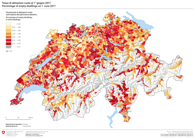 Percentage of vacant dwellings on 1 June 2017 (communes)