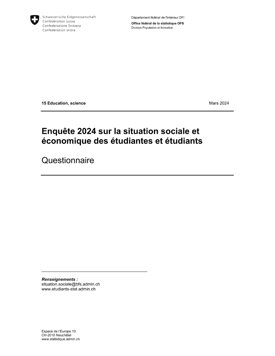 Questionnaire: Enquête 2024 sur la situation sociale et économique des étudiantes et étudiants