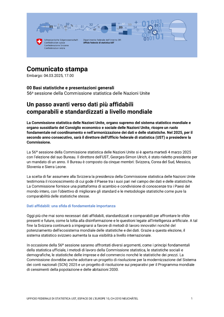 Un passo avanti verso dati più affidabili comparabili e standardizzati a livello mondiale