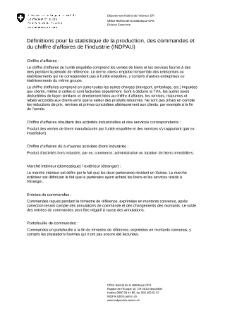 Définitions pour la statistique de la production, des commandes et du chiffre d'affaires de l'industrie