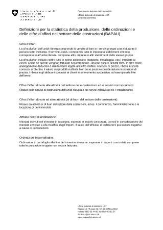 Definizioni per la statistica della produzione, delle ordinazioni e delle cifre d'affari nel settore delle costruzioni