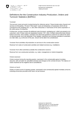 Definitions for the Construction Industry Production, Orders and Turnover Statistics