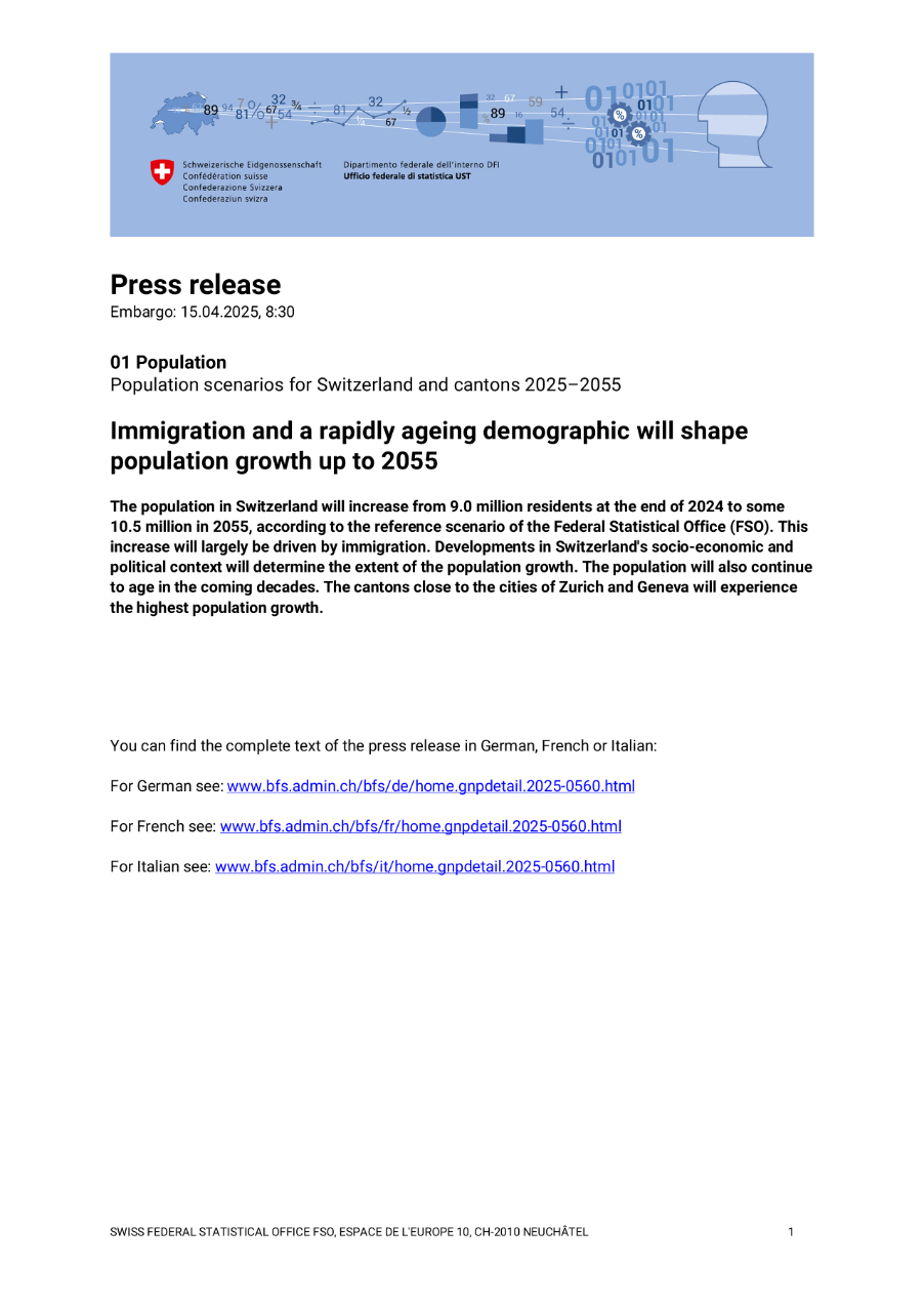 Immigration and a rapidly ageing demographic will shape population growth up to 2055