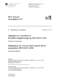 Statistique du mouvement naturel de la population (BEVNAT) 2009 - Résultats définitifs