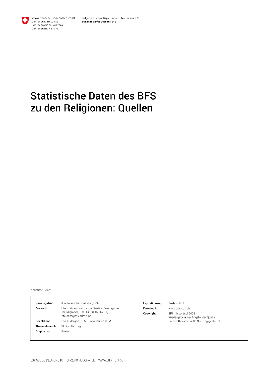 Statistische Daten des BFS zu den Religionen: Quellen