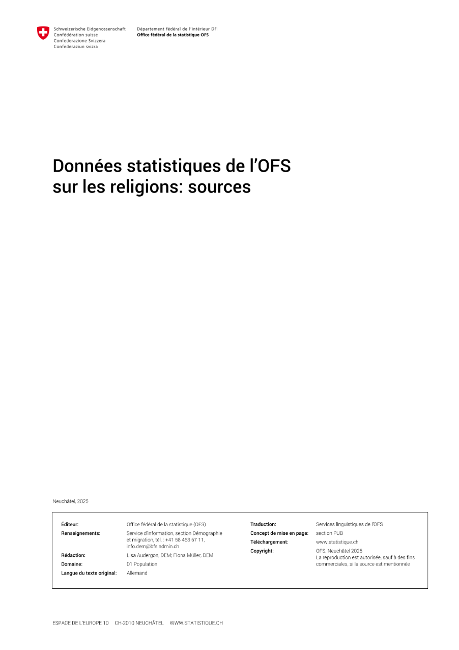 Données statistiques de l'OFS sur les religions : sources