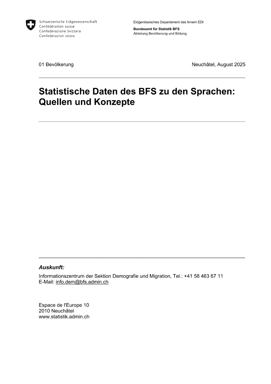 Statistische Daten des BFS zu den Sprachen: Quellen