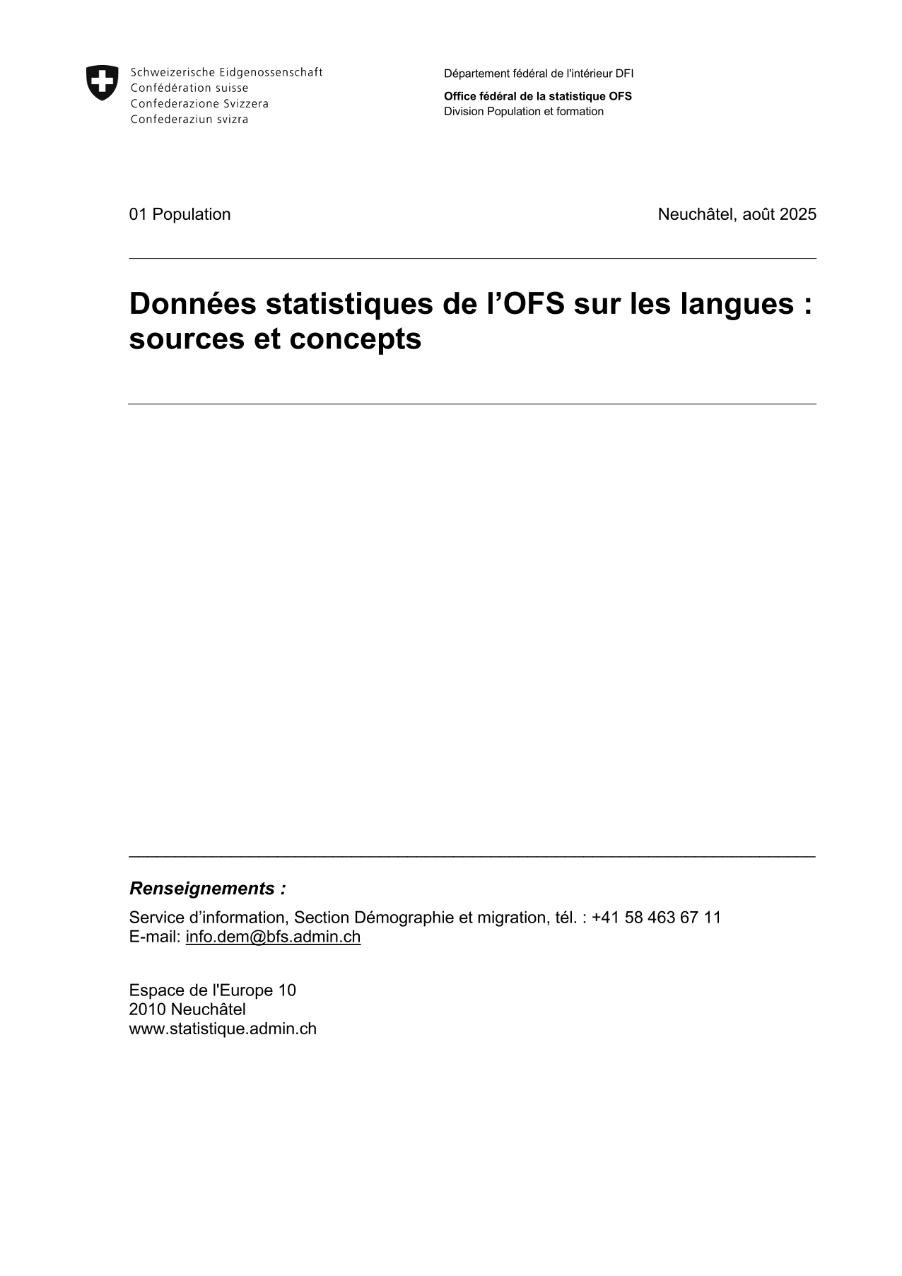 Données statistiques de l'OFS sur les langues: Sources