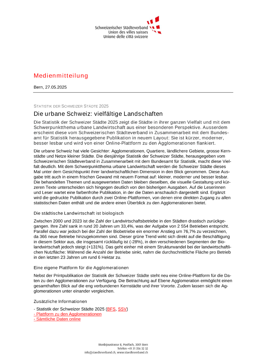 Die urbane Schweiz: vielfältige Landschaften