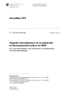 Aspects internationaux de la recherche et développement suisse en 2008