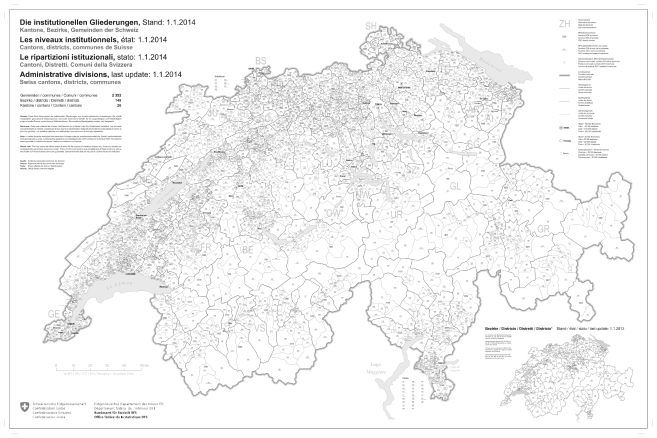 Übersichtskarte der institutionellen Gliederungen der Schweiz, Stand: 1.1.2014