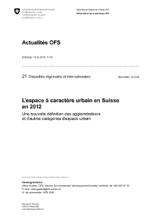 L'espace à caractère urbain en Suisse en 2012