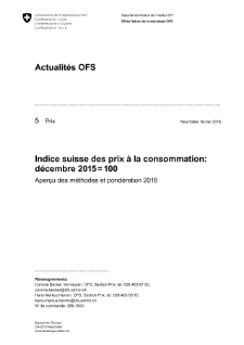 Indice suisse des prix à la consommation: décembre 2015 = 100